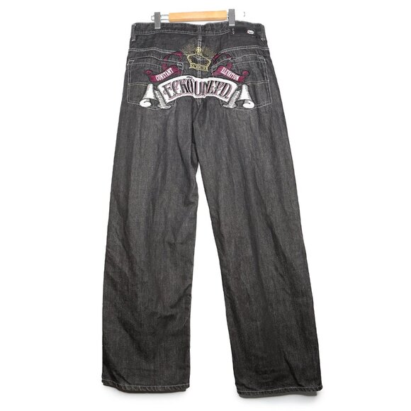 Vintage Y2K Ecko Unltd Baggy Black Jeans Men's Skater Hip Hop Embroidered Denim - Picture 2 of 15